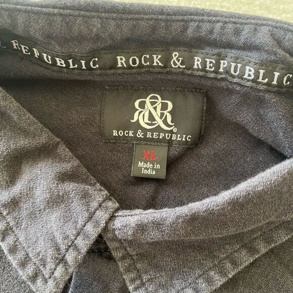 Rock & Republic Shirt Mens XL Black Zip Pocket Long Sleeves Button Up PleaseRead - Picture 2 of 11